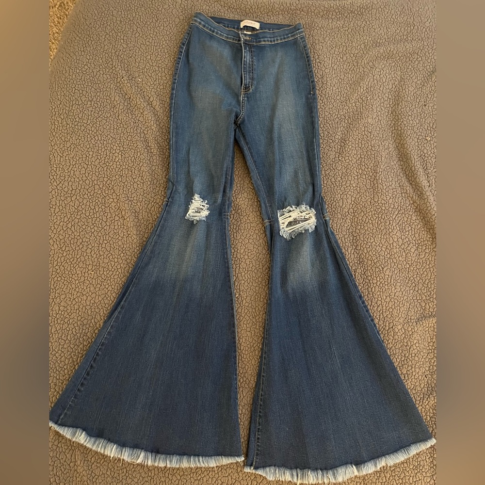Vibrant MIU Distressed Bell Bottom Flare Jeans High Waisted Size 11 W29